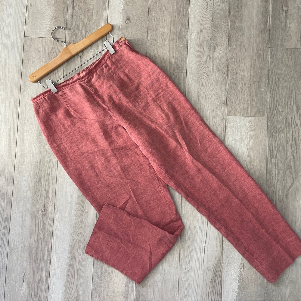Dosa Linen Pants straight leg dress womens Red (large) classic coastal office